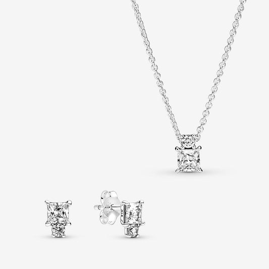 Sparkling Round & Square Necklace and Earring Set