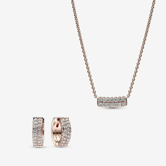 Pavé Rose Double-row Necklace and Earring Set